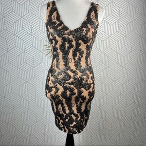 Gianni Bini Tan and Black Sequin Bodycon Dress XS